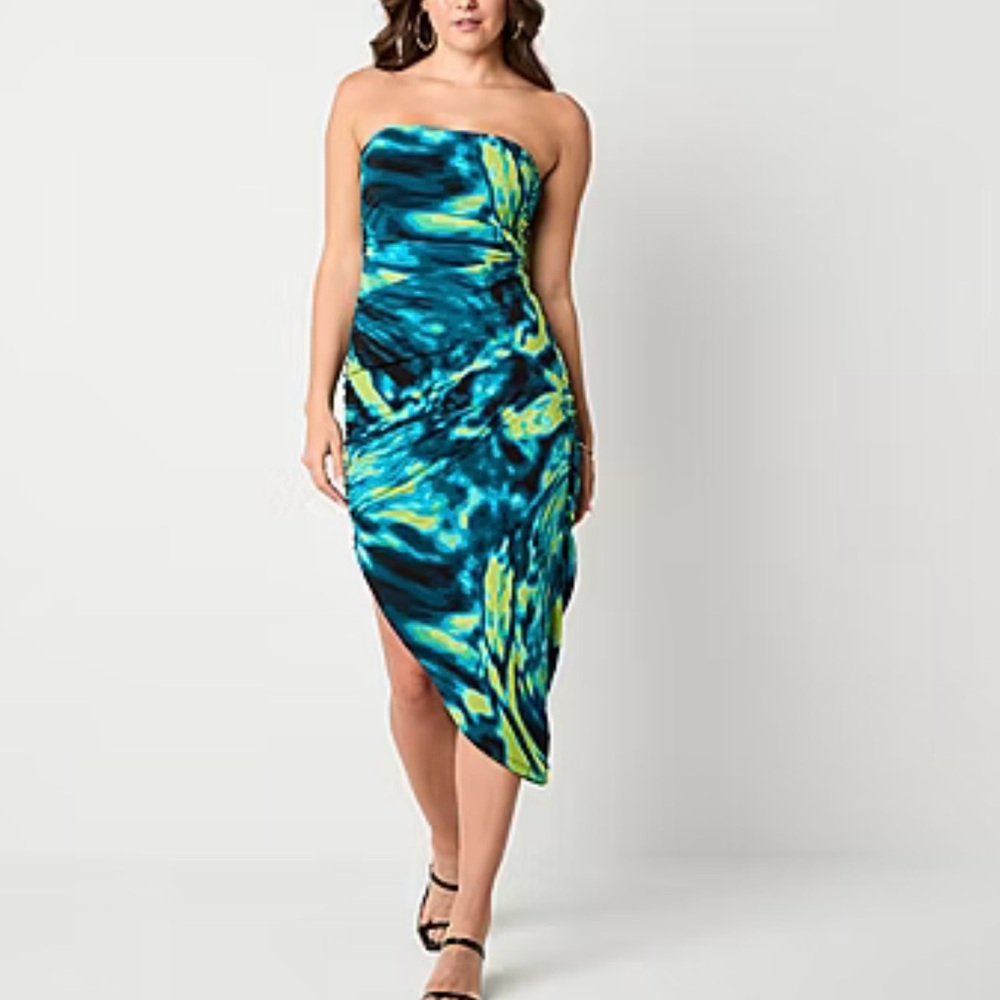 BOLD elements Asymmetrical Strapless Dress XXL Blue/Green Womens Beach Vacation